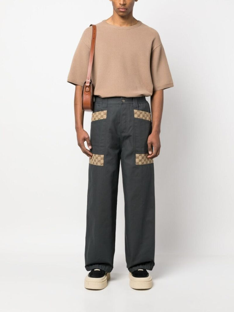Grey Cotton Canvas Gg Panel Trousers