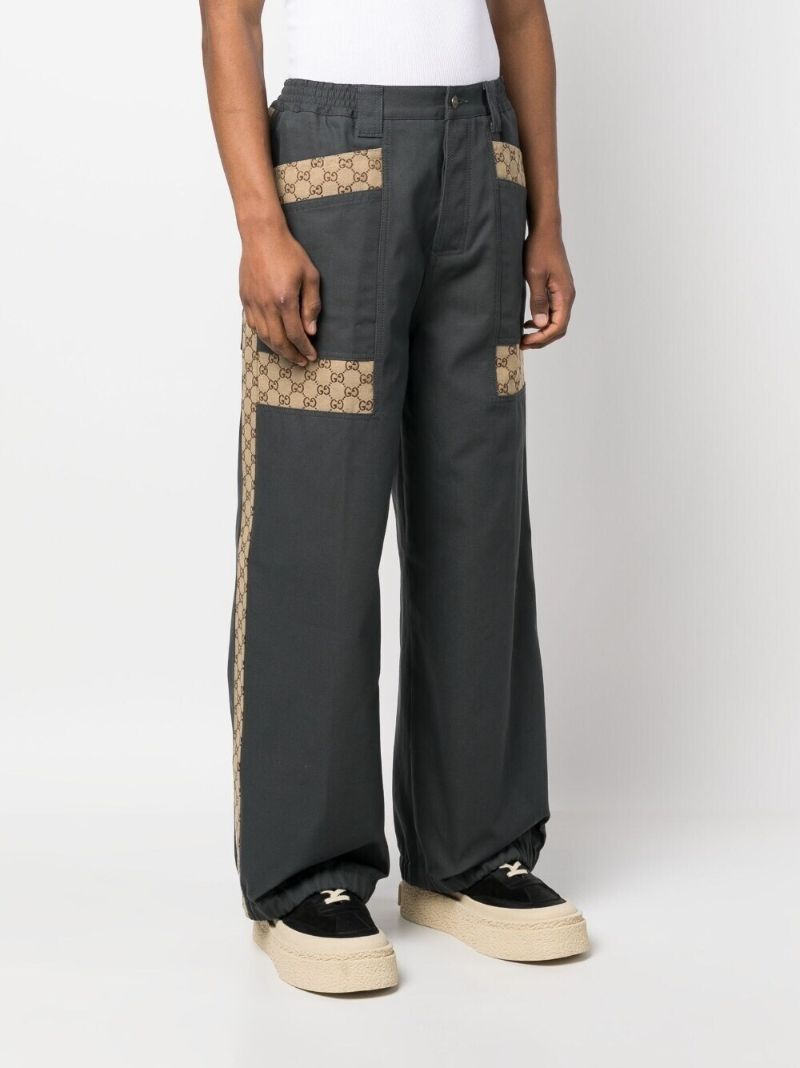 Grey Cotton Canvas Gg Panel Trousers