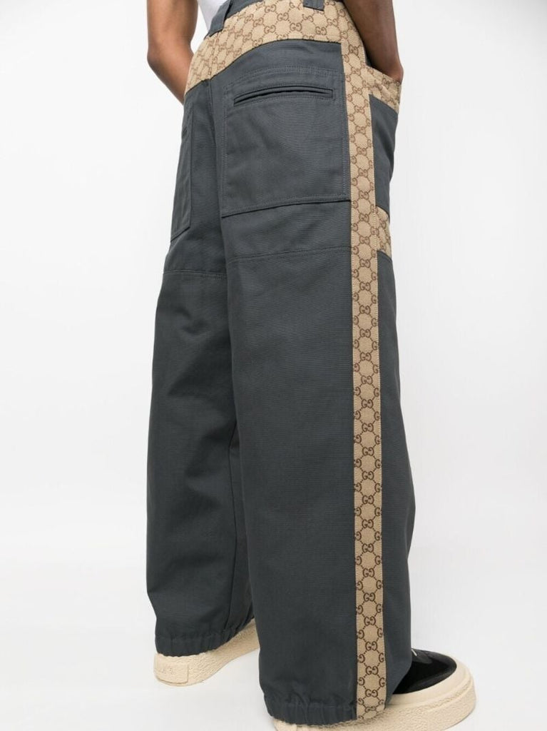 Grey Cotton Canvas Gg Panel Trousers