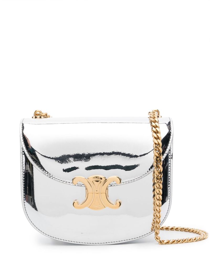 Silver-tone Triomphe Mirrored Leather Cross Body Bag