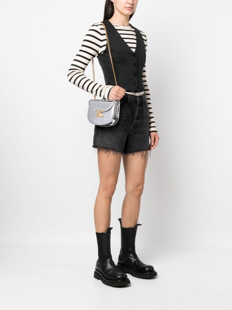 Silver-tone Triomphe Mirrored Leather Cross Body Bag