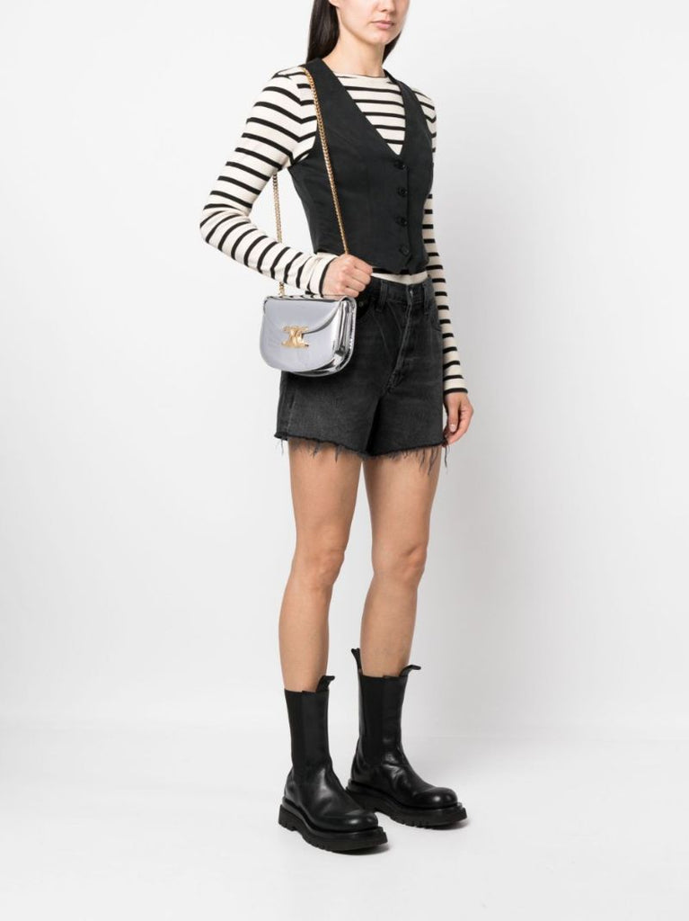 Silver-tone Triomphe Mirrored Leather Cross Body Bag