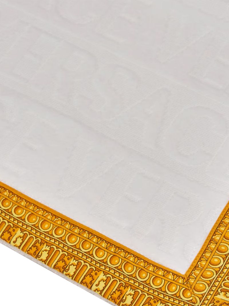 White Baroque-print Bath Mat
