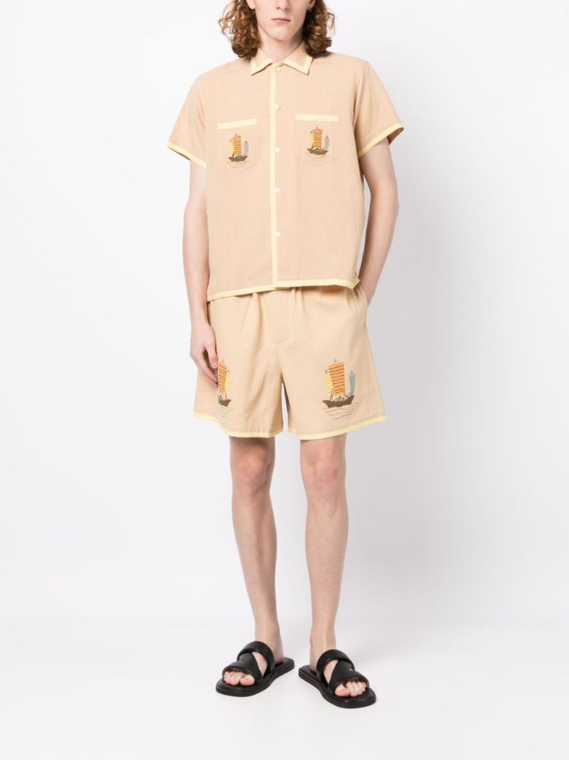 Neutral Ship Print Cotton Shorts