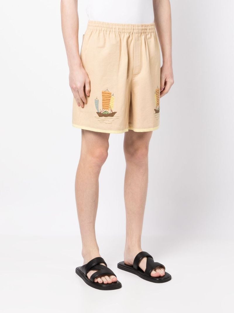 Neutral Ship Print Cotton Shorts