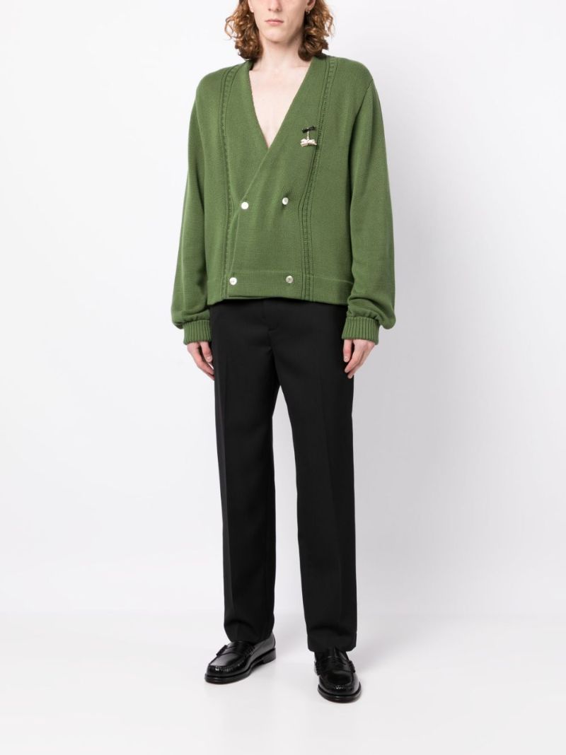 Green Double-breasted Pin-detail Cardigan