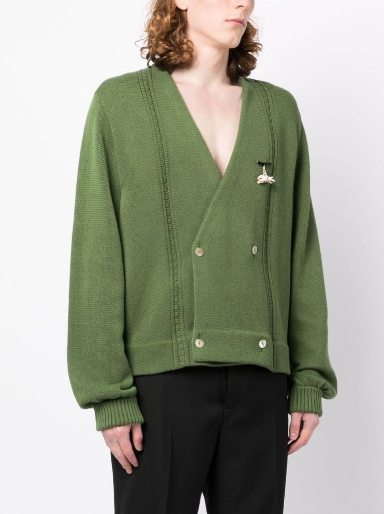 Green Double-breasted Pin-detail Cardigan