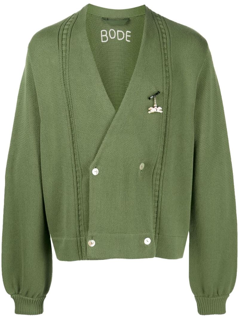 Green Double-breasted Pin-detail Cardigan