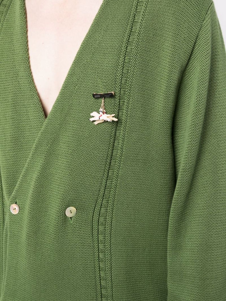 Green Double-breasted Pin-detail Cardigan