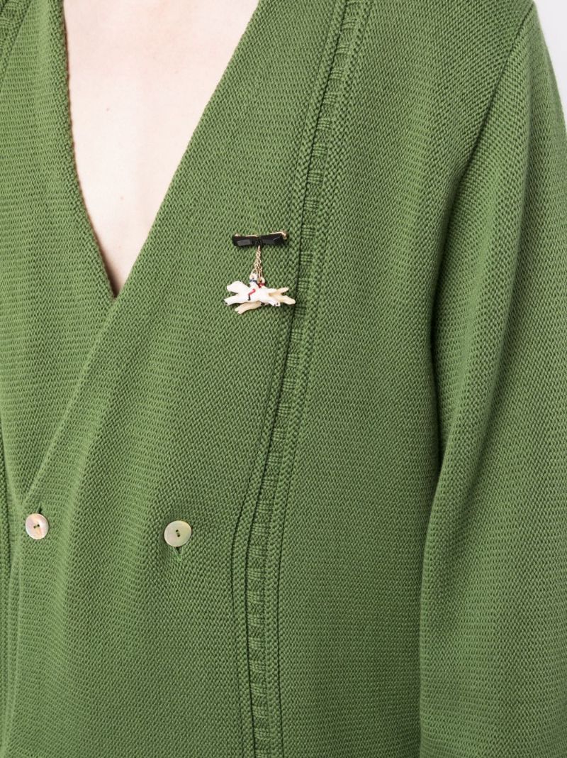 Green Double-breasted Pin-detail Cardigan