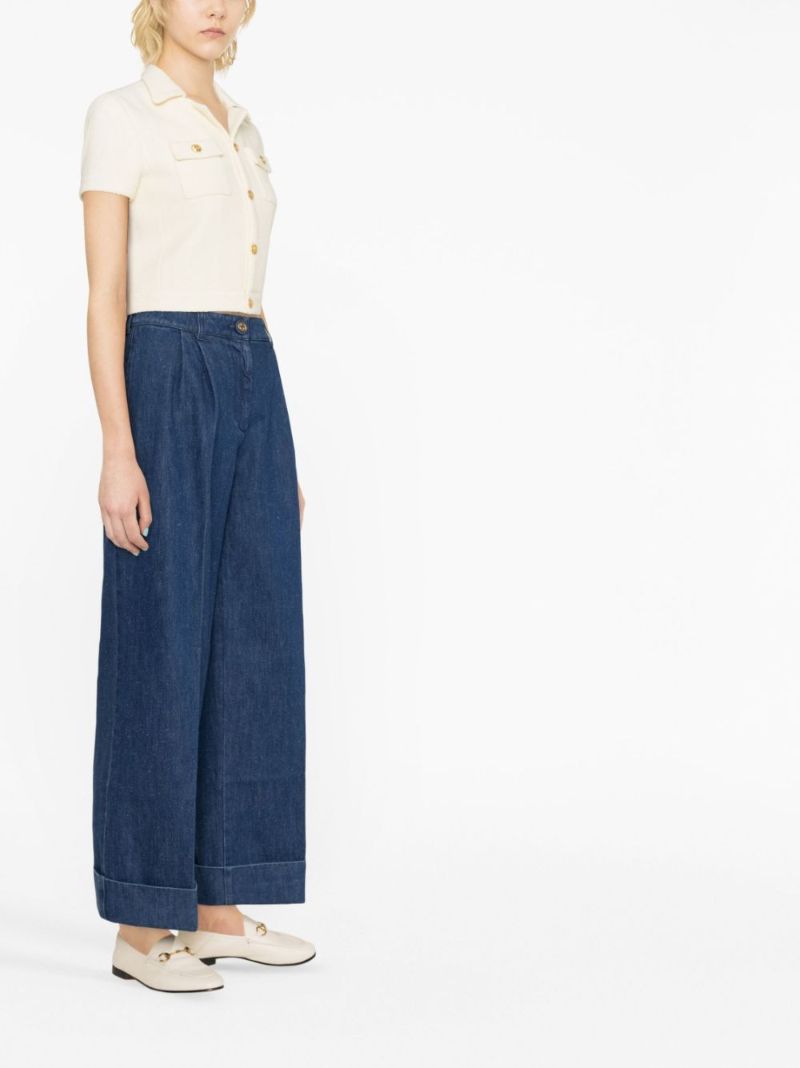 Blue Pleated Wide-leg Jeans