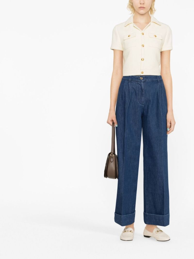 Blue Pleated Wide-leg Jeans