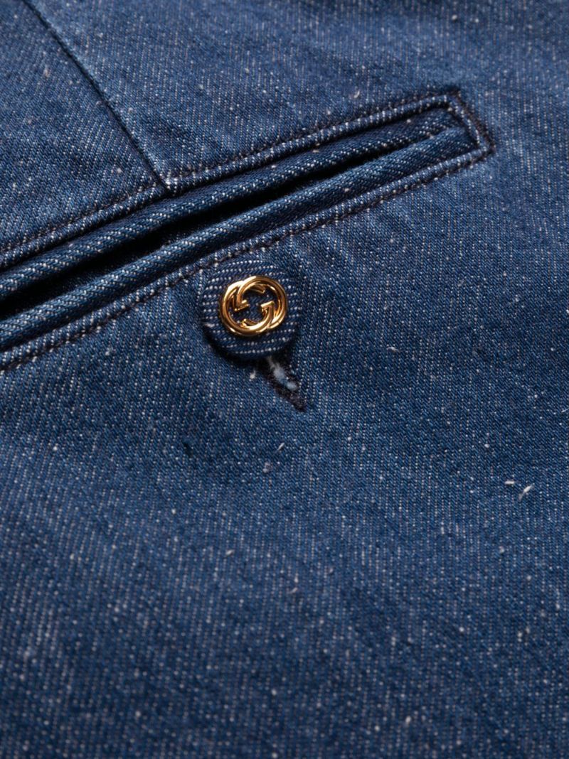Blue Pleated Wide-leg Jeans