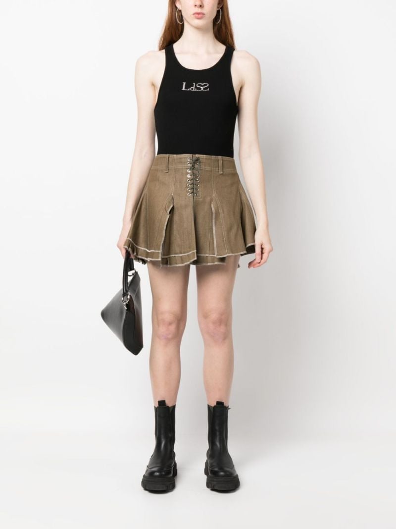 Green Pleated Cotton Mini Skirt
