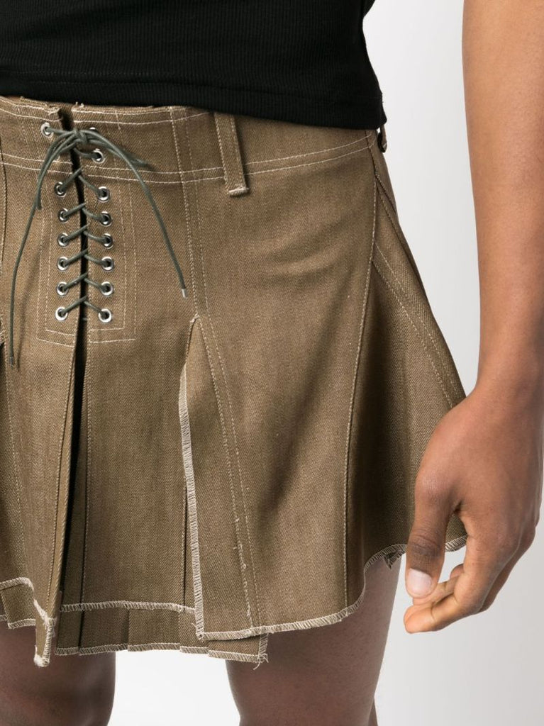 Green Pleated Cotton Mini Skirt
