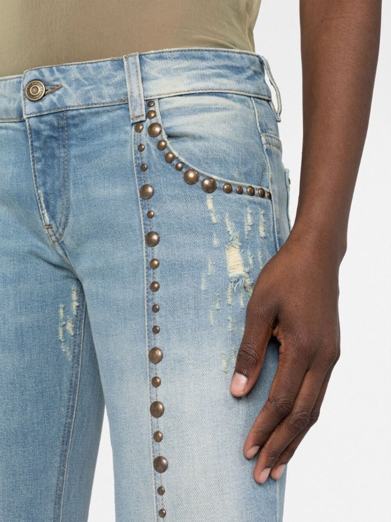 Blue Stud Embellished Flared Jeans