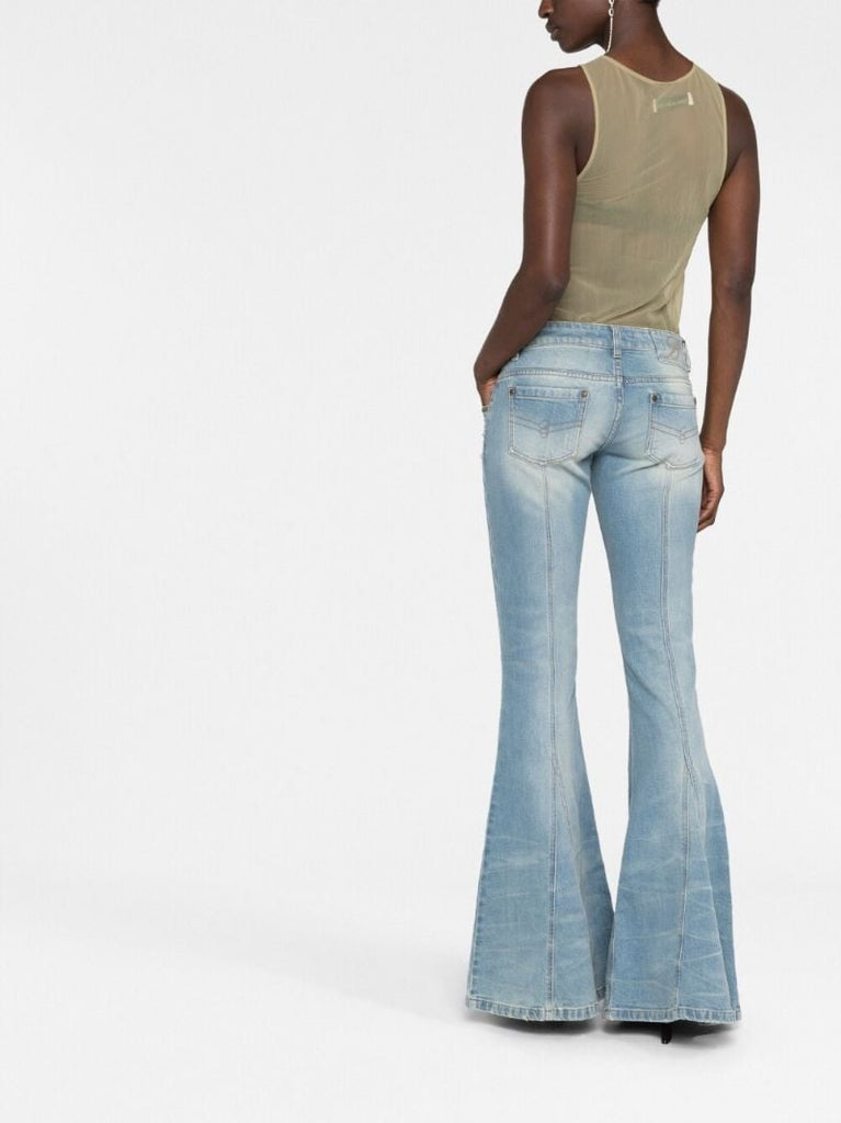 Blue Stud Embellished Flared Jeans