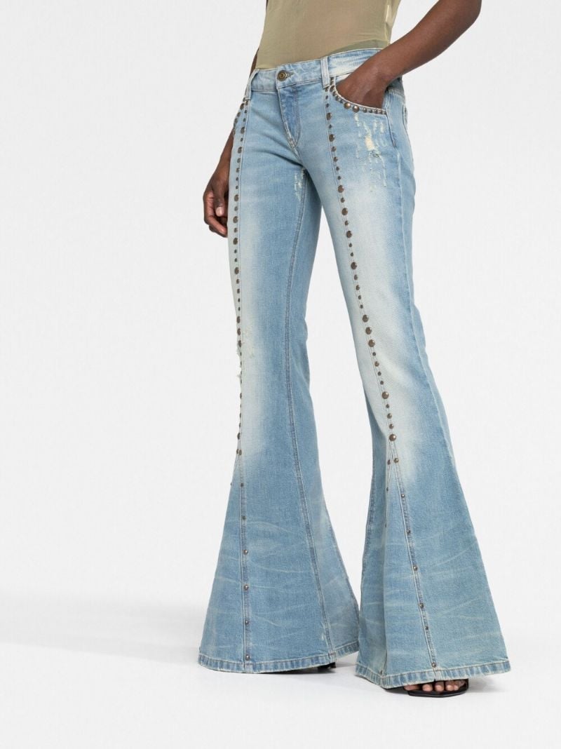 Blue Stud Embellished Flared Jeans