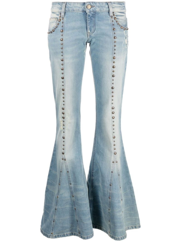 Blue Stud Embellished Flared Jeans