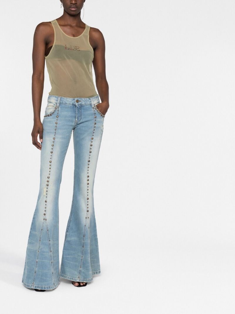 Blue Stud Embellished Flared Jeans