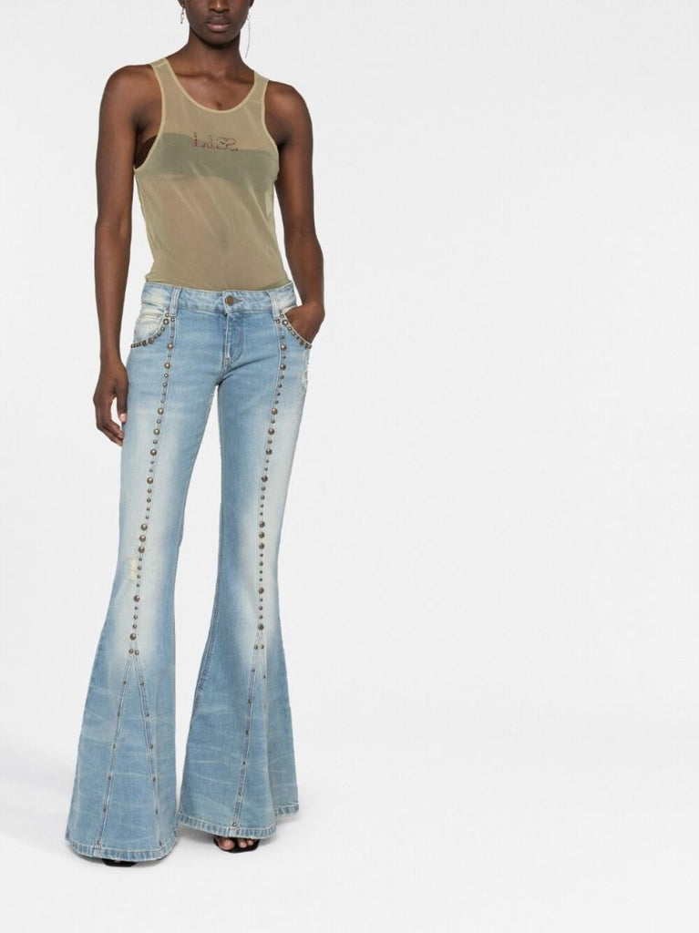 Blue Stud Embellished Flared Jeans