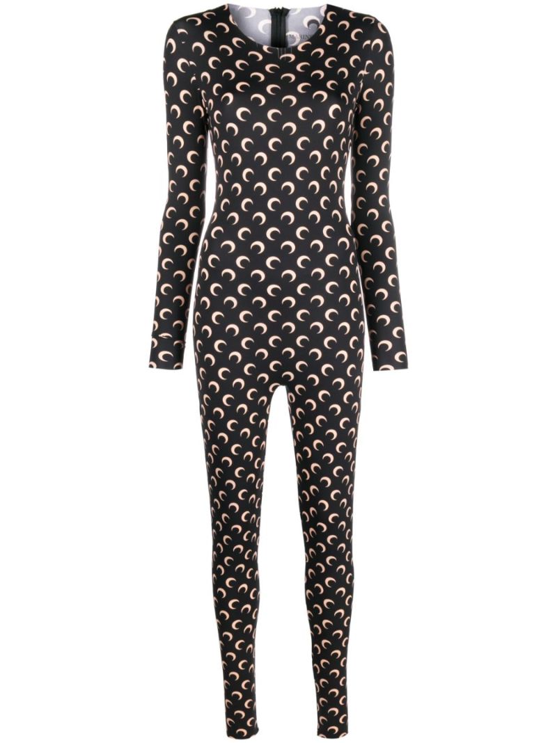 Black Crescent Moon Print Jumpsuit