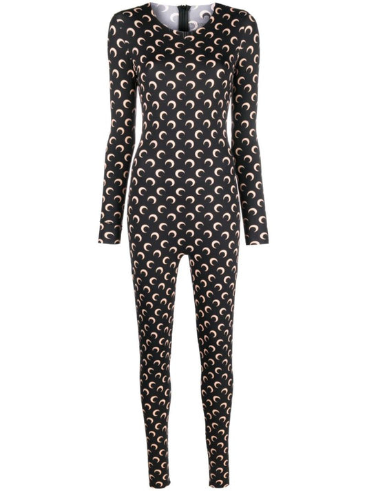 Black Crescent Moon Print Jumpsuit