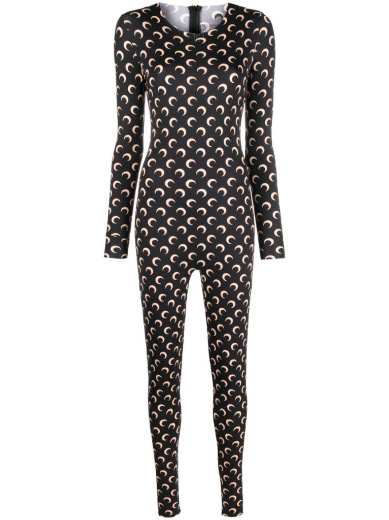 Black Crescent Moon Print Jumpsuit
