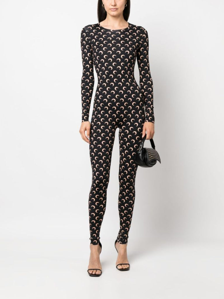 Black Crescent Moon Print Jumpsuit