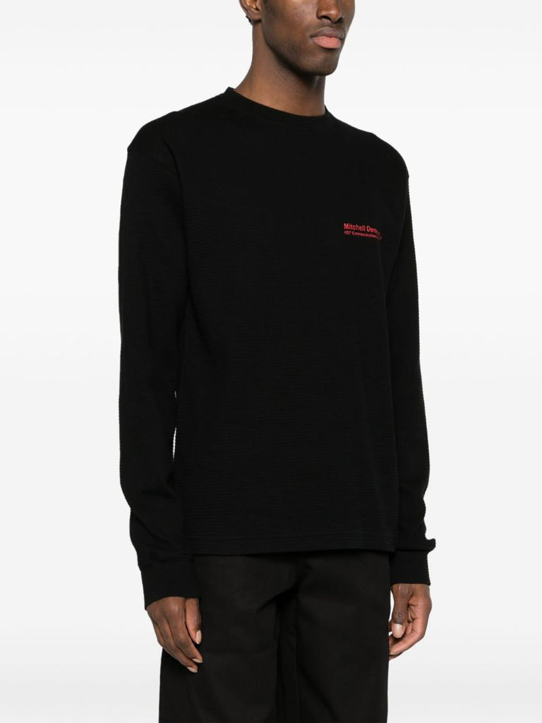 Black Demand Mesh Waffle-knit Cotton Sweatshirt