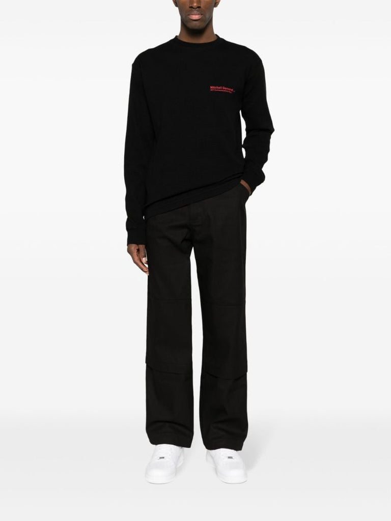 Black Demand Mesh Waffle-knit Cotton Sweatshirt