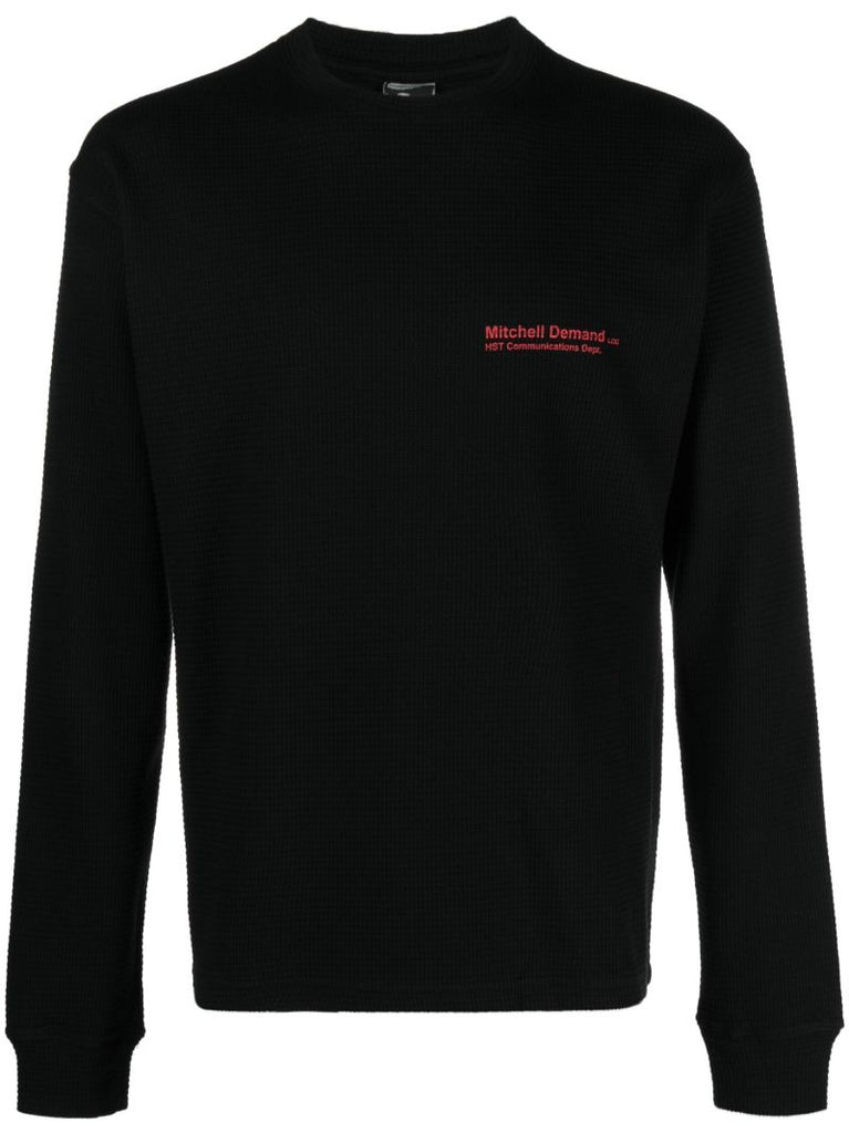 Black Demand Mesh Waffle-knit Cotton Sweatshirt