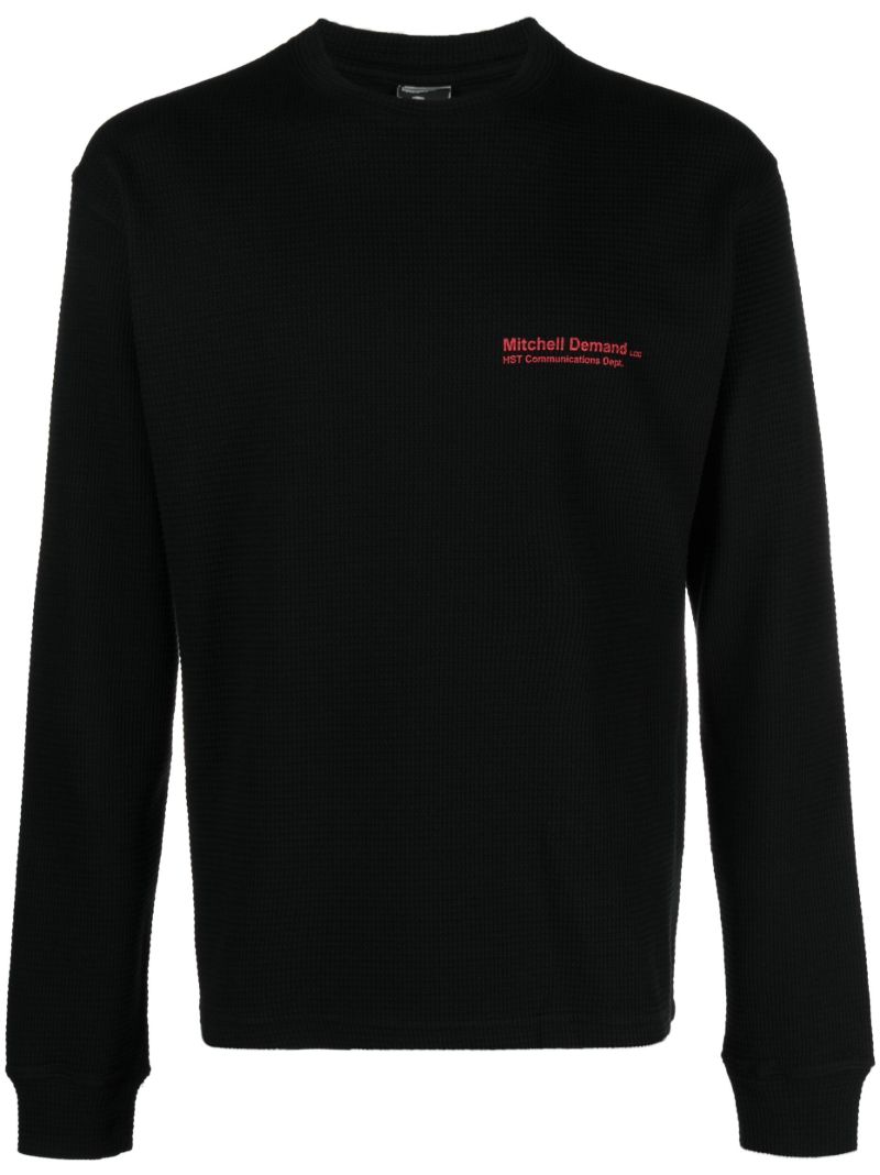 Black Demand Mesh Waffle-knit Cotton Sweatshirt