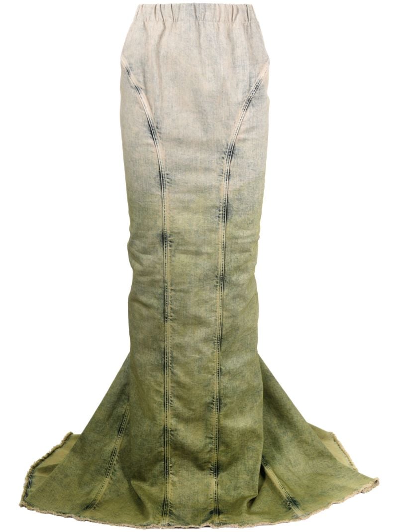 Green Gradient-effect Denim Maxi Skirt