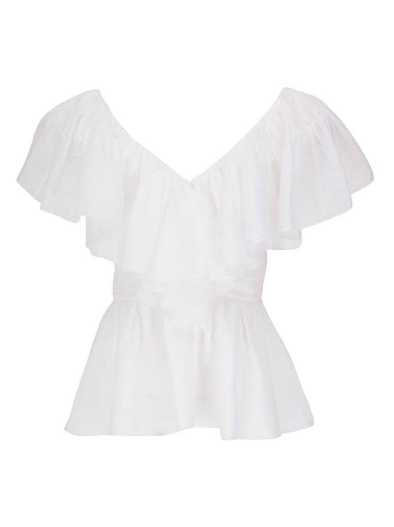 White Ruffle Detail Top