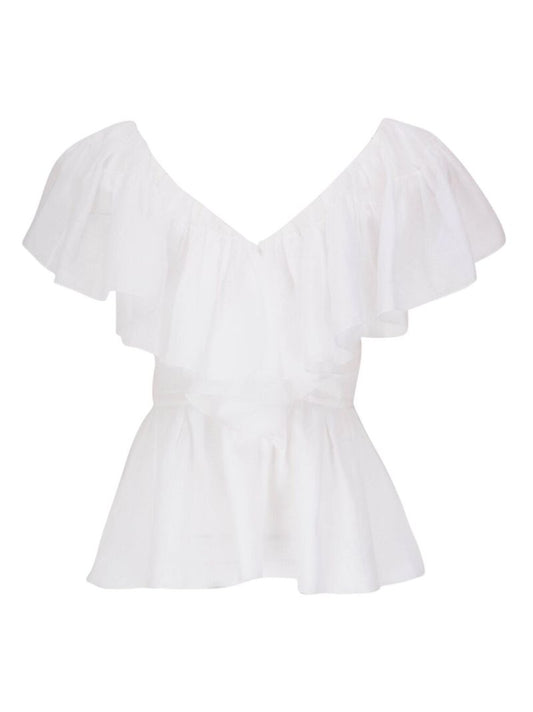 White Ruffle Detail Top