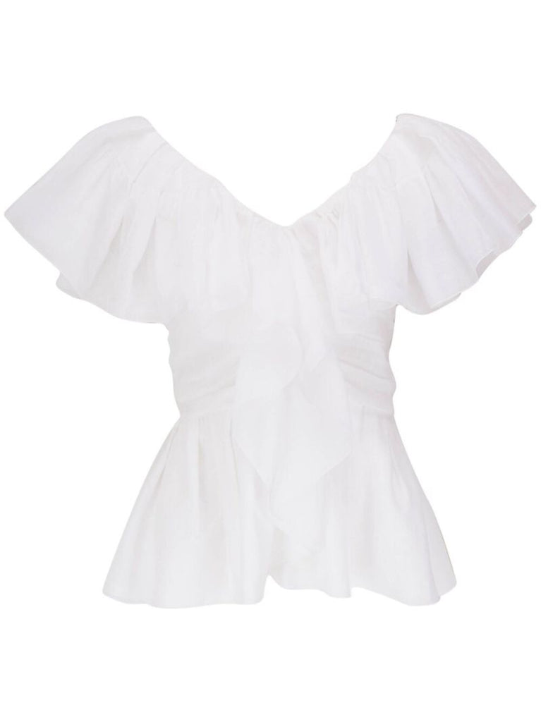 White Ruffle Detail Top