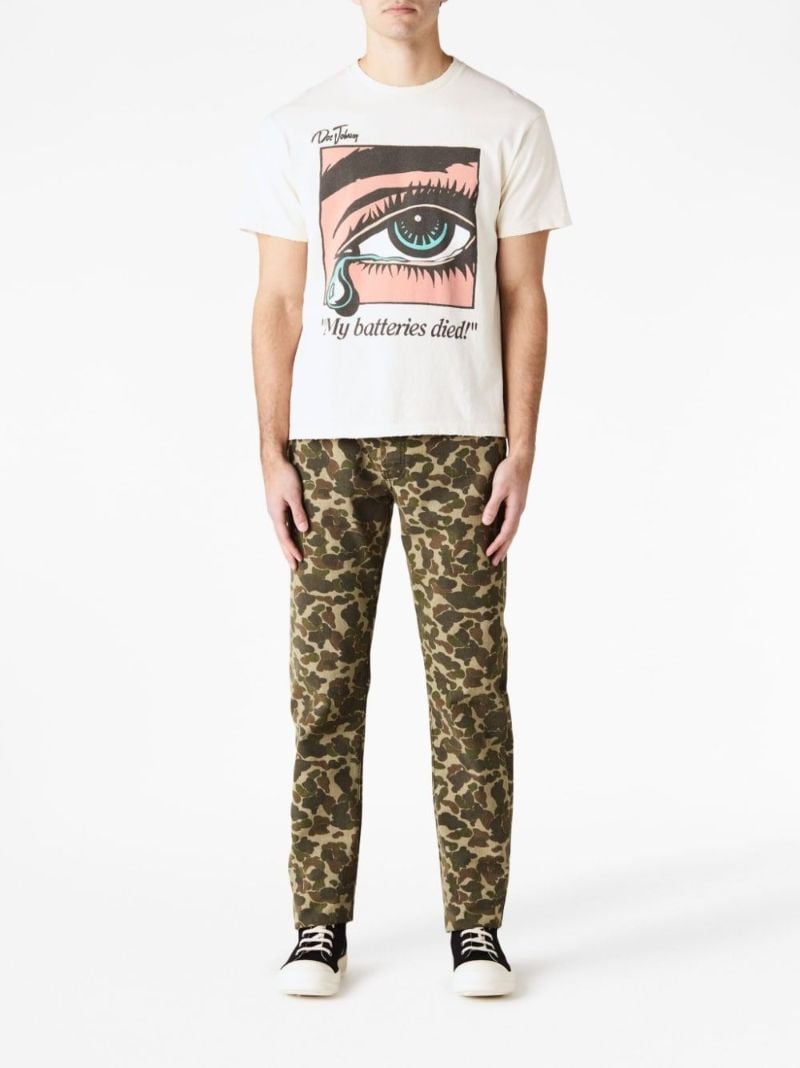White Dead Batteries Printed Cotton T-shirt