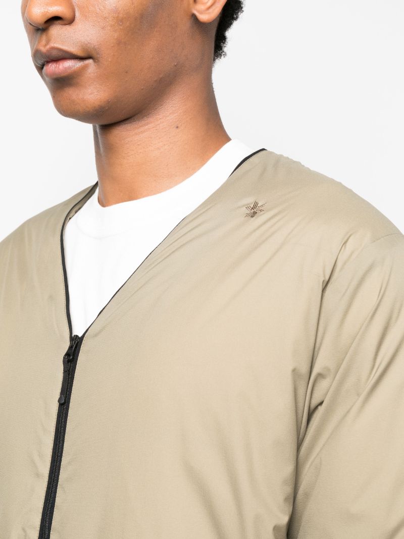 Beige V Neck Zip Up Jacket