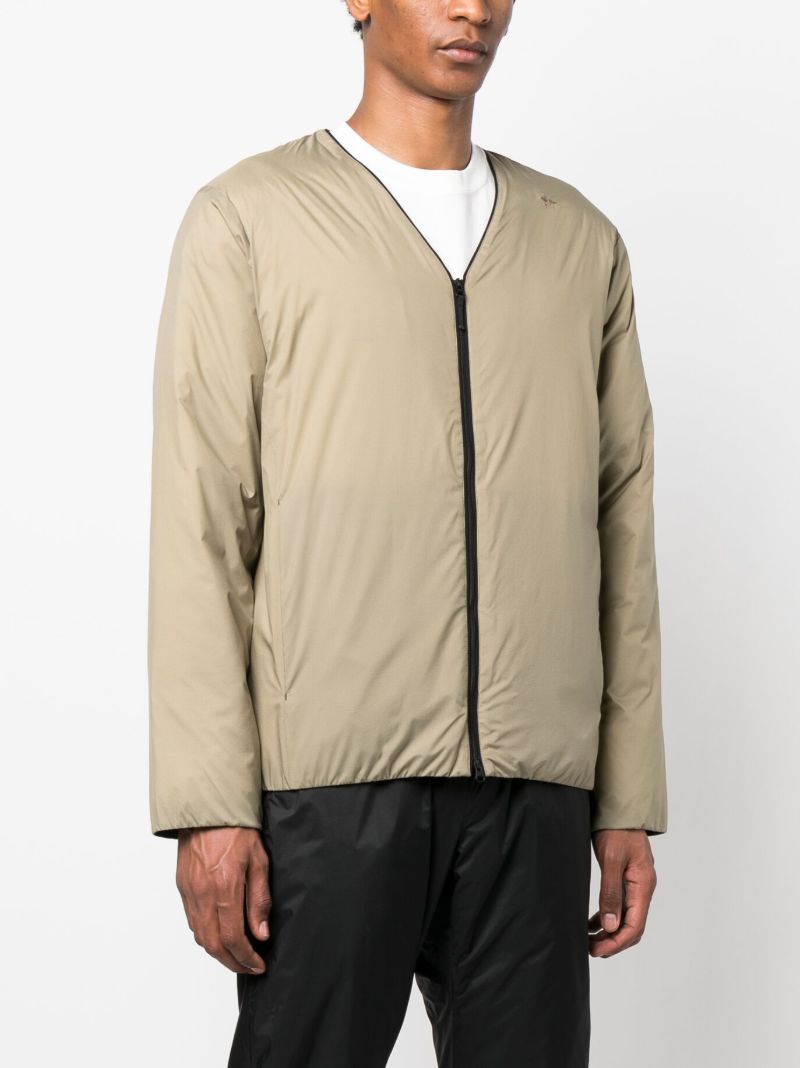 Beige V Neck Zip Up Jacket