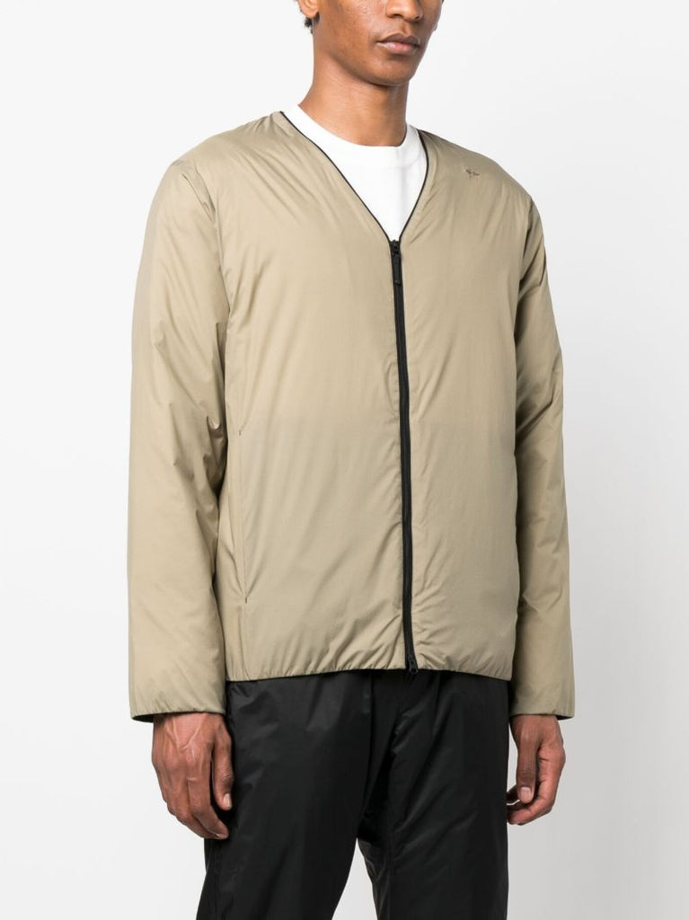Beige V Neck Zip Up Jacket