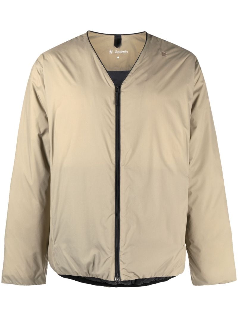 Beige V Neck Zip Up Jacket