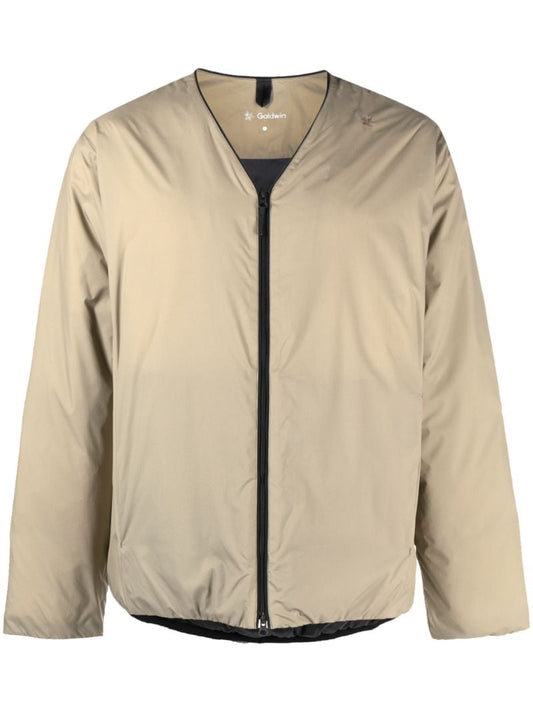 Beige V Neck Zip Up Jacket