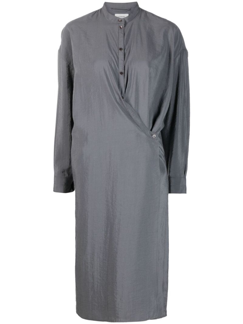 Grey Wrap-effect Shirt Dress