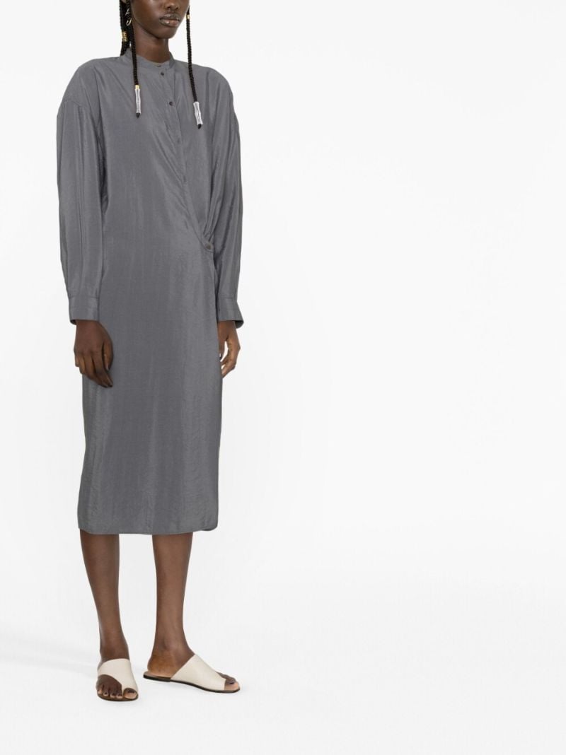 Grey Wrap-effect Shirt Dress