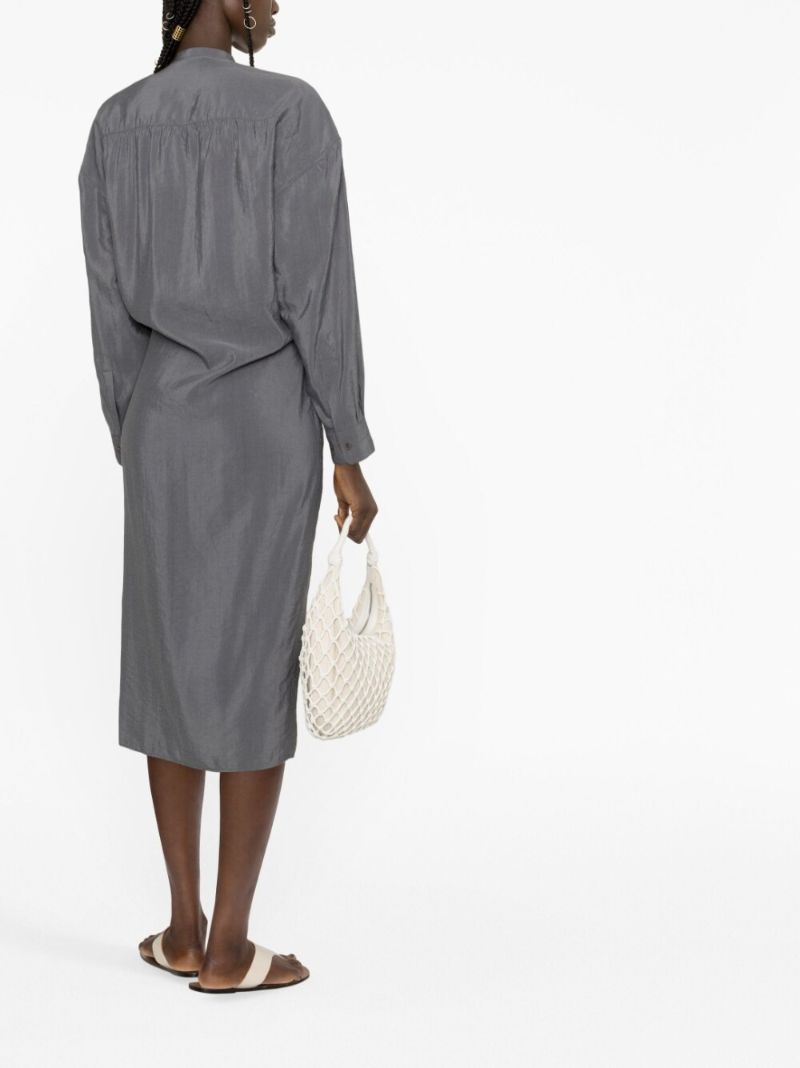 Grey Wrap-effect Shirt Dress