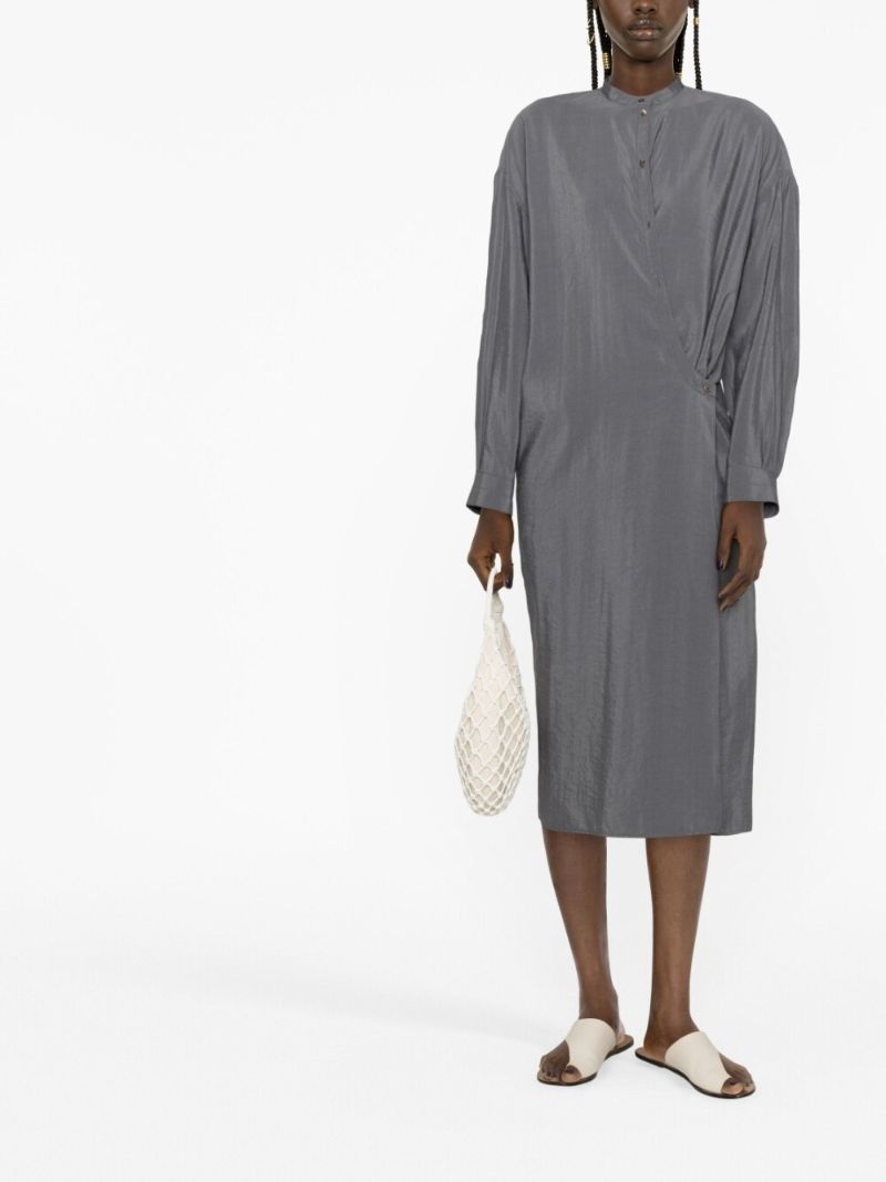Grey Wrap-effect Shirt Dress