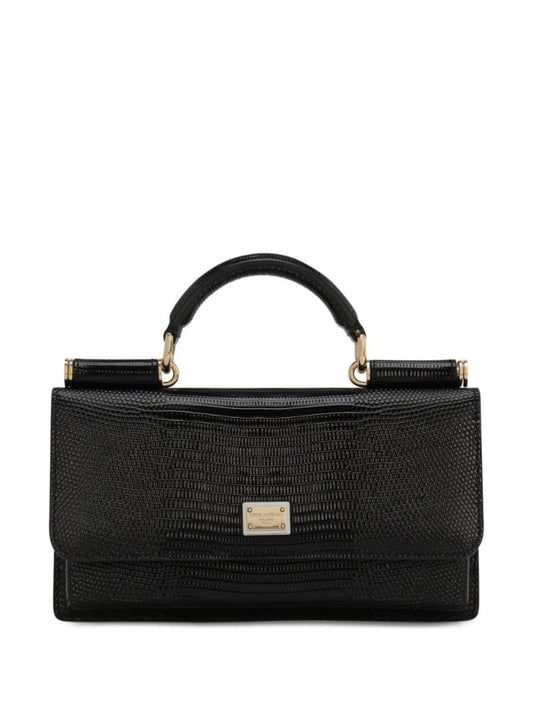 Black Sicily Iguana-effect Mini Leather Shoulder Bag