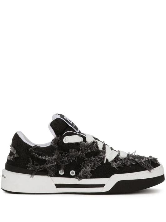 Black and White New Roma Frayed Sneakers