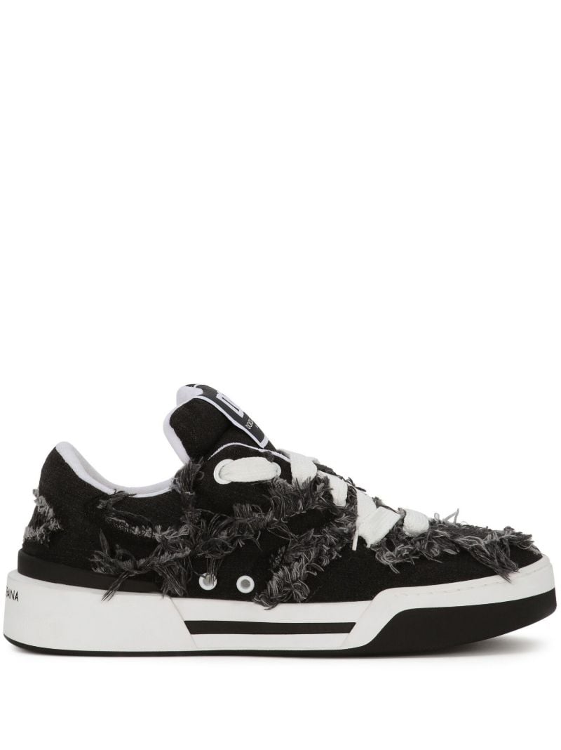 Black and White New Roma Frayed Sneakers